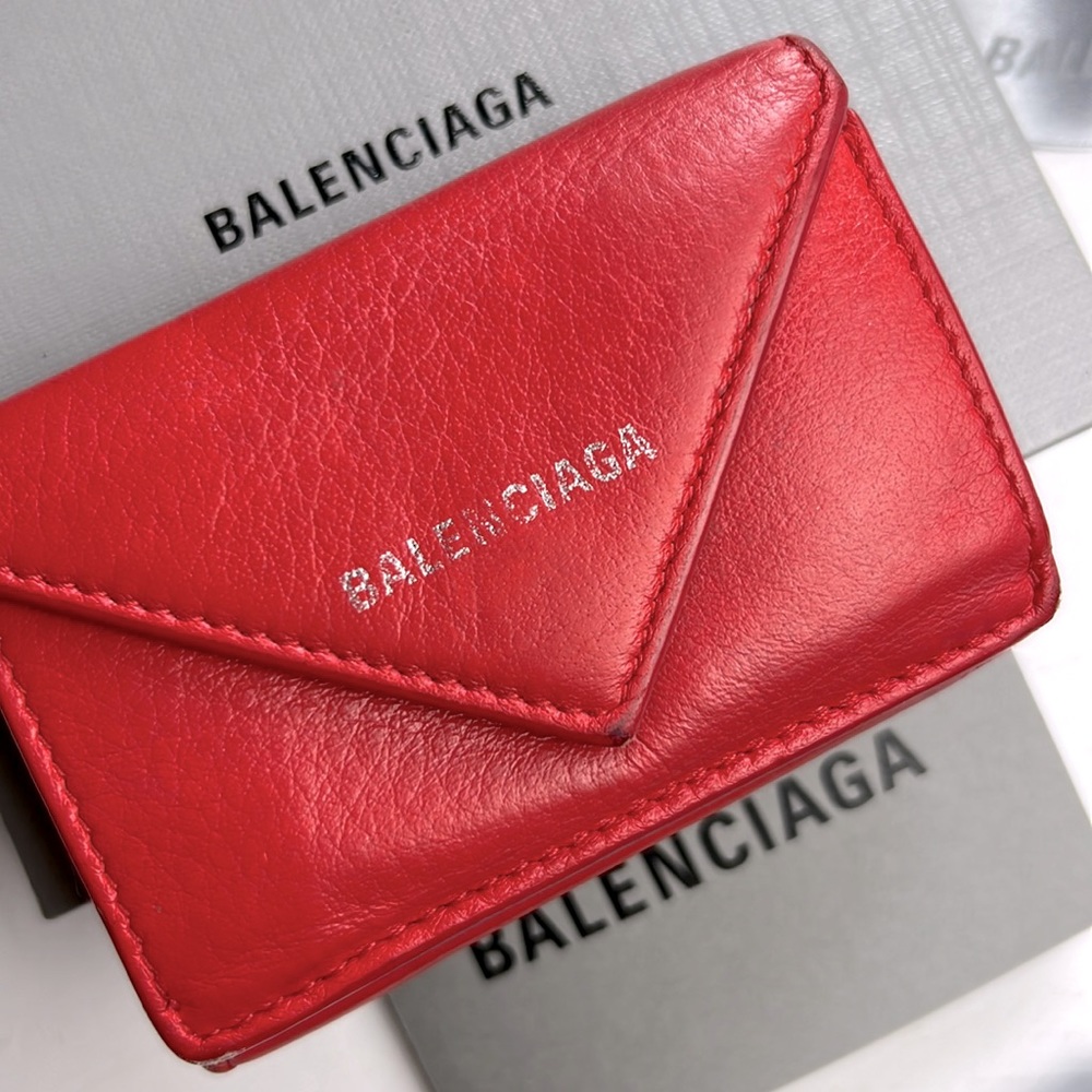BALENCIAGA Everyday Mini Papier Leather Trifold Envelope Wallet Authentic